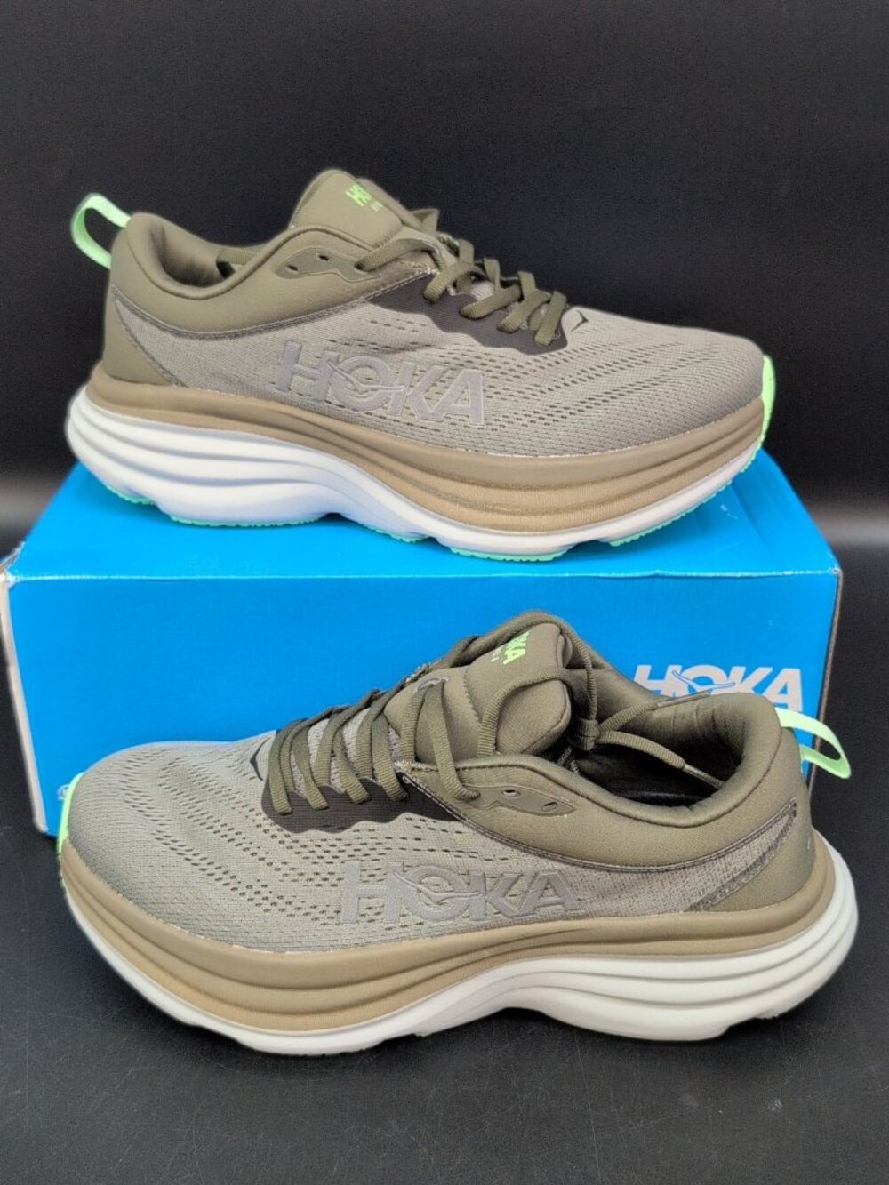 Hoka One One Bondi 8 Sneakers Men's Running Shoes US 9D Olive Haze Mercury